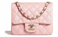 CHANEL Sheepskin Square Bag With Flap Shoulder Bag Crossbody Bag Mini Women's Pink
