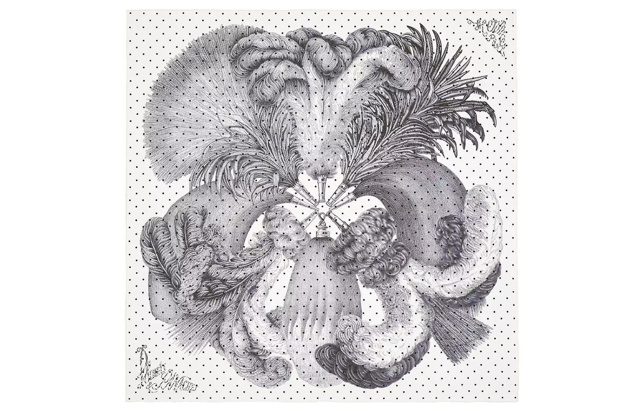 HERMES Silk Scarves Women's White/Black/Gray