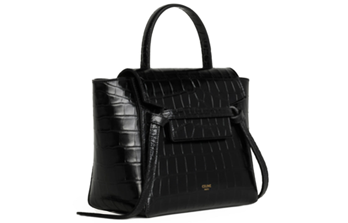 CELINE Belt Cow Leather Handbag Women's Black