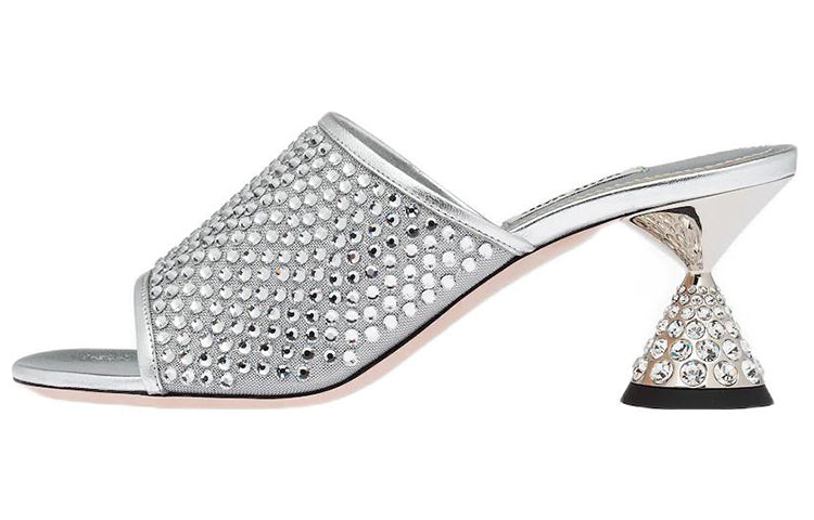 MIU MIU Abrasion Resistant Slide Slippers Women's Silver
