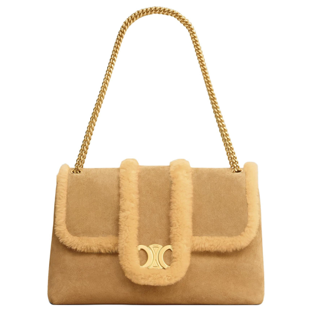 CELINE Suede Calfskin Shoulder Bag, Crossbody Bag Large Size Women's Natural
