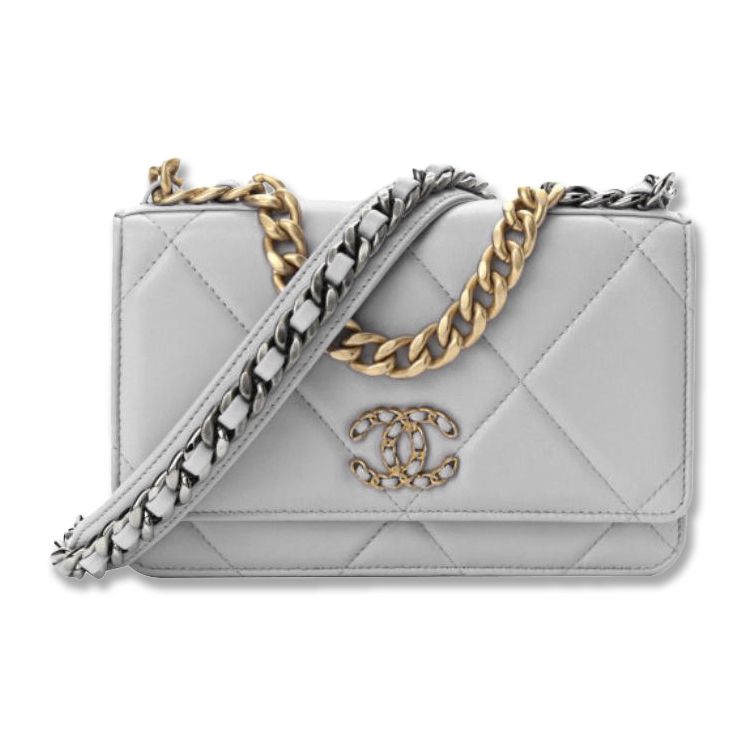 CHANEL 19BagWOC Lambskin Handbag Shoulder Bag Crossbody Bag Large Size Women's Gray
