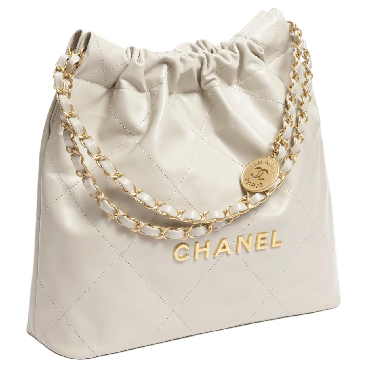 CHANEL 22Bag Shiny Calfskin Handbag Shoulder Bag Women's Light Gray