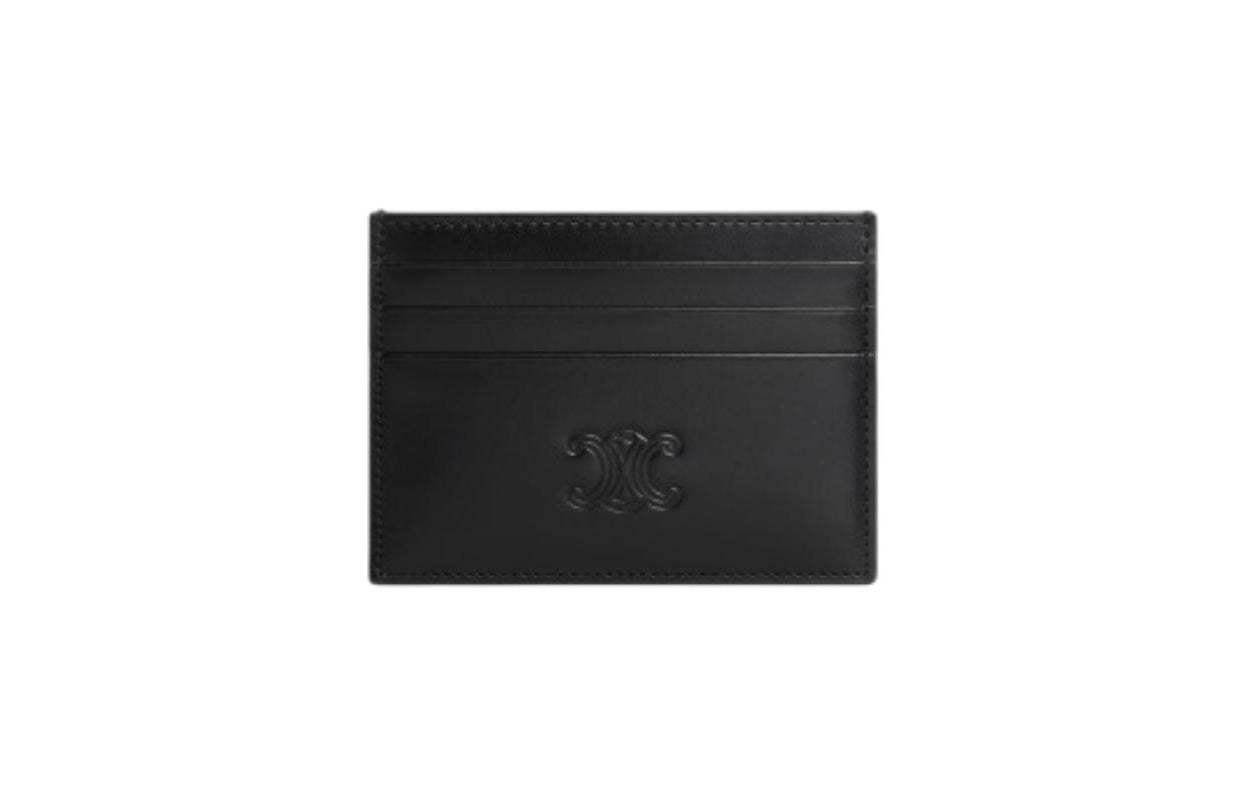 CELINE Satin Cow Leather Card Holder Tubas Men's Black
