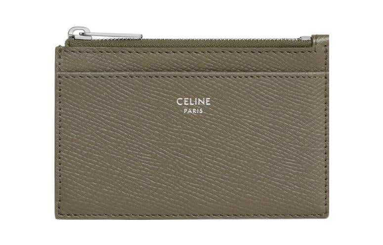 CELINE Grain Calfskin Coin Purse, Card Holder Men's Olive Green