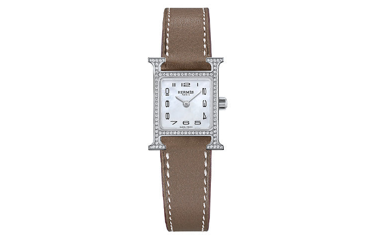 HERMES Heure H Collection Wrist Watch Quartz Movement Genuine Leather Strap White Dial Women's Watch