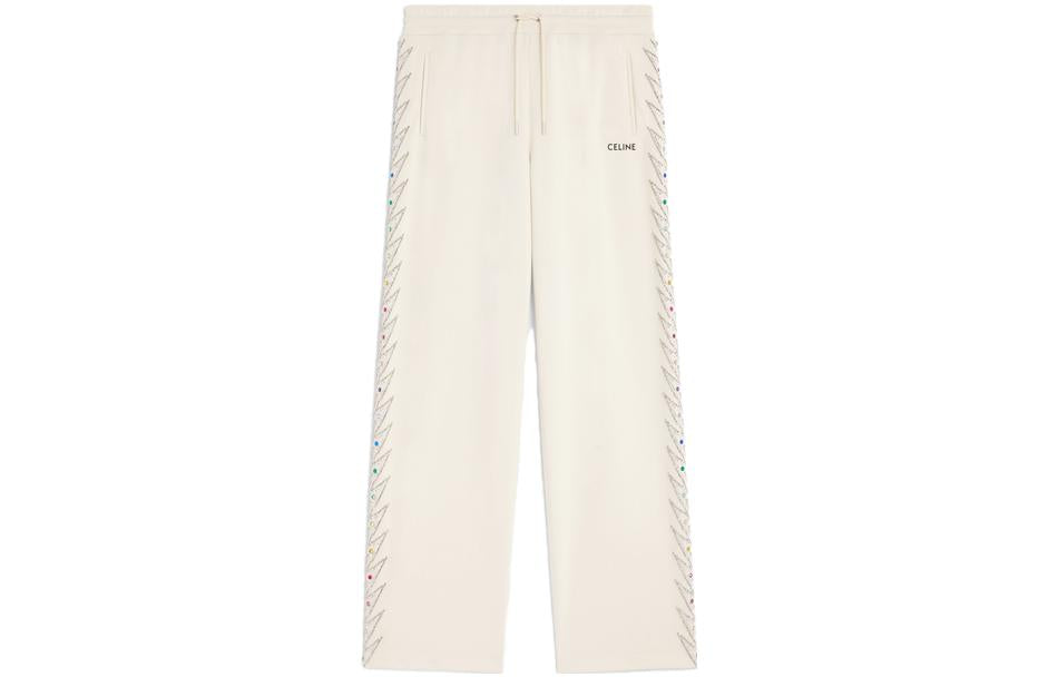 CELINE Straight Leg Embellished Jersey Track Pants Cream