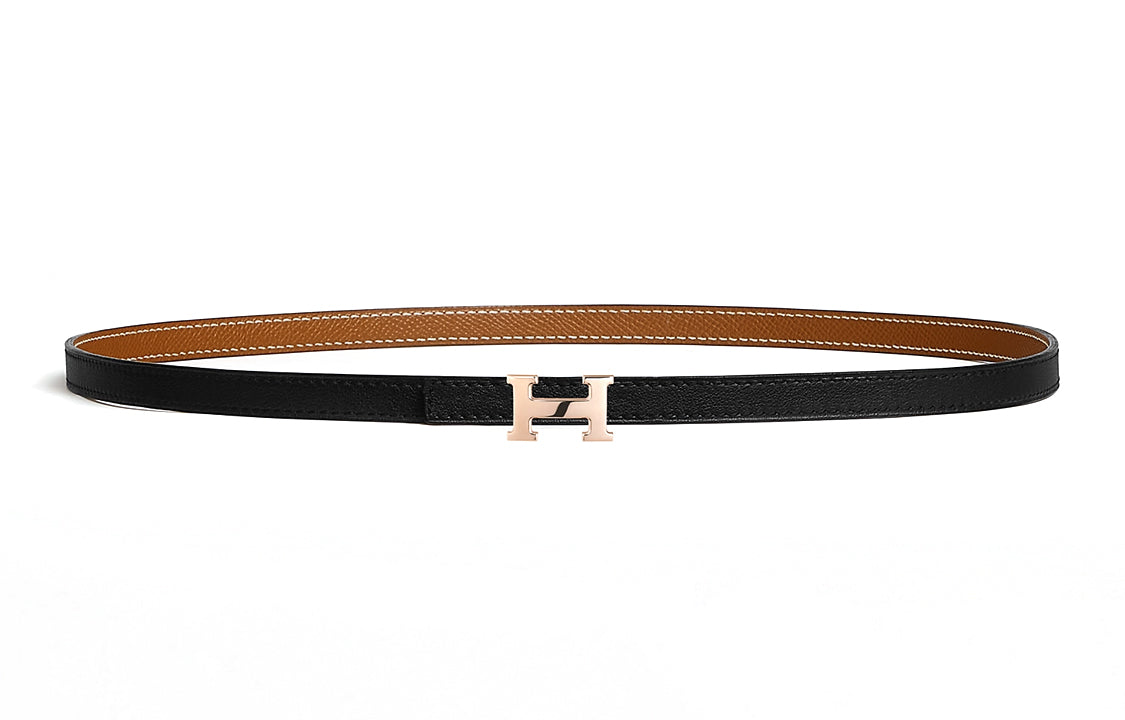 HERMES Swift And Epsom Calfskin Leather Belts Women's Black Width 1.3cm