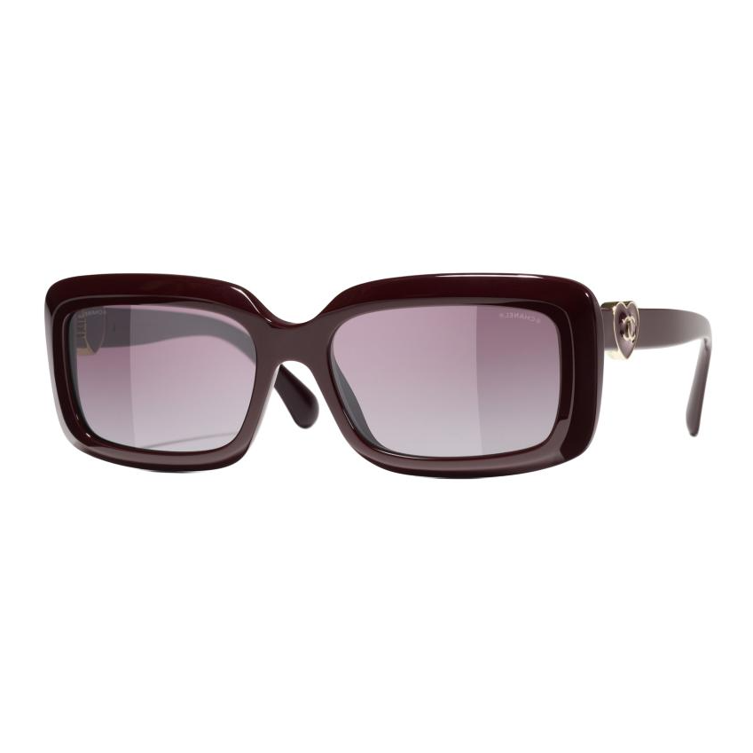 CHANEL Acetate Square Sunglasses Women's Red