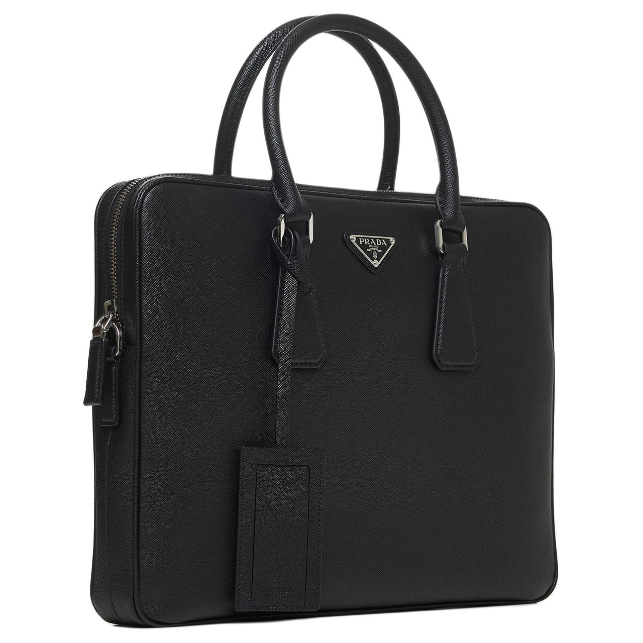 PRADA Calfskin One Shoulder Crossbody Portable Briefcase Men's Black