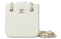CHANEL Lambskin Clutch, Coin Purse, Shoulder Bag, Crossbody Bag Mini Women's White