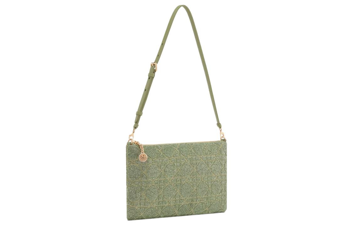 DIOR Beaded Embroidered Cotton Handbag Shoulder Bag Women's Green