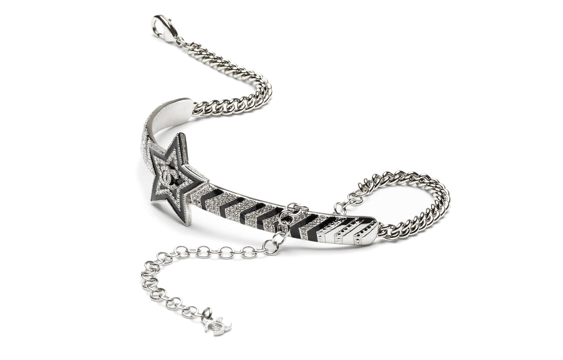 CHANEL Metal Rhinestone Necklaces Women's Silver