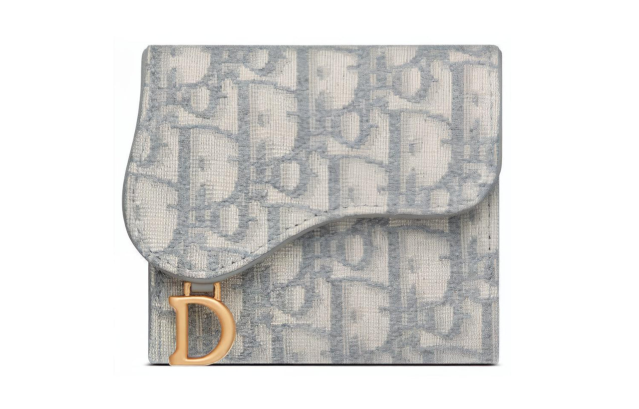 DIOR Saddle Jacquard Card Holders Coin Purses Wallets Medium Size Women's Gray