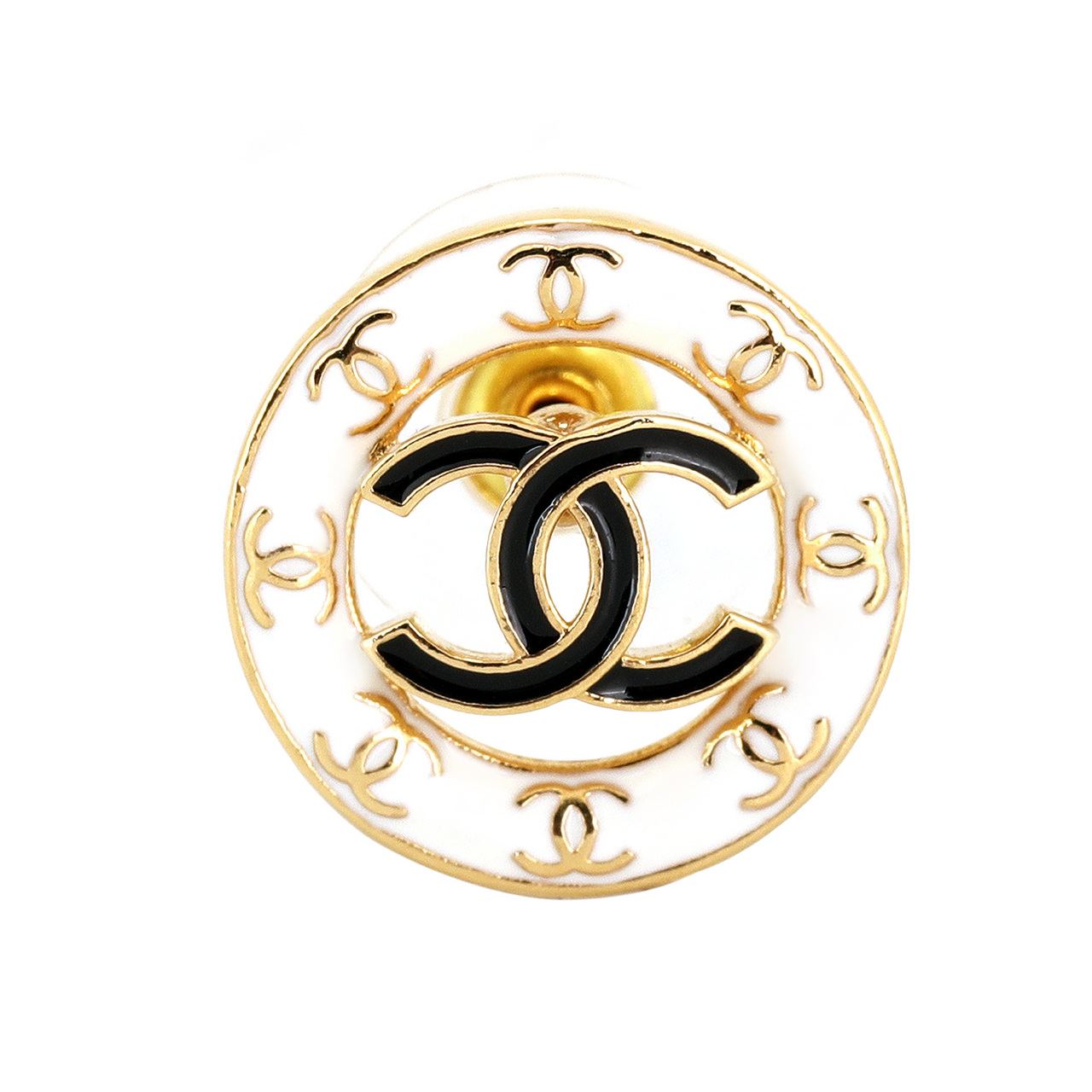 CHANEL Metal Stud Earrings Women's White