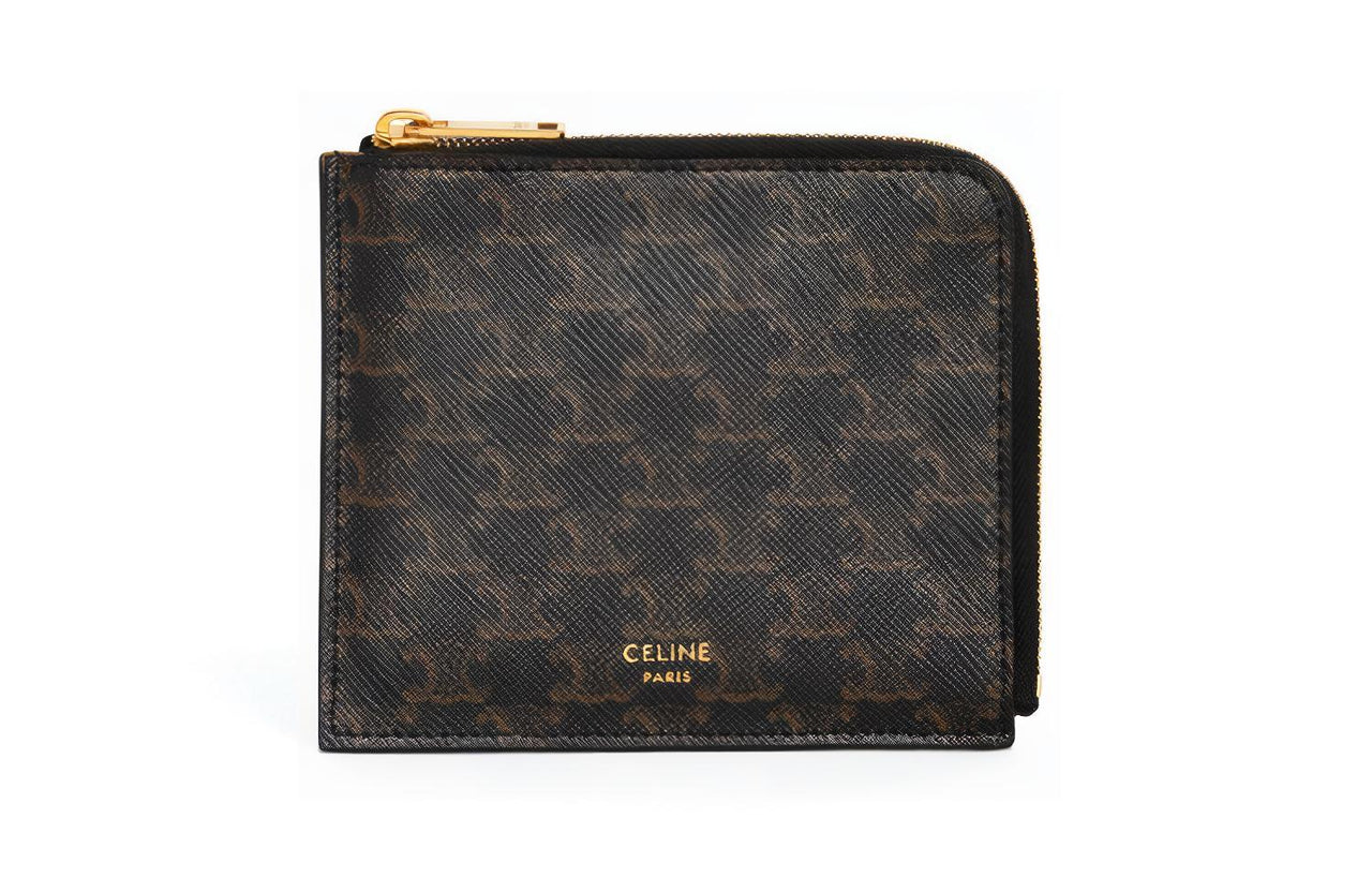 CELINE Canvas With Lambskin Card Holder Wallet Unisex Tawny