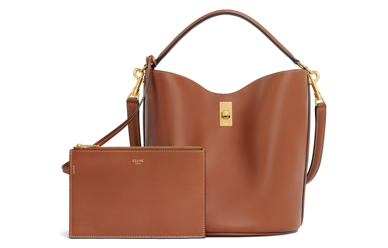 CELINE 16 Smooth Cow Leather Bucket Bag Crossbody Bag Handbag Shoulder Bag Medium Size Women's Tawny