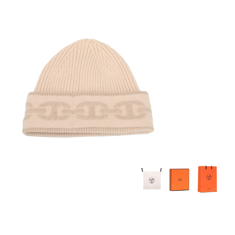 HERMES Cashmere Beanies Women's Beige