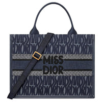 DIOR Full Embroidery Tote Bag, Shopping Bag, Shoulder Bag, Crossbody Bag, Handbag Medium Size Women's Blue