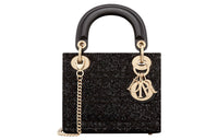 DIOR Lady Dior Cotton Beaded Embroidery Shoulder Bag, Crossbody Bag, Handbag Mini Women's Black