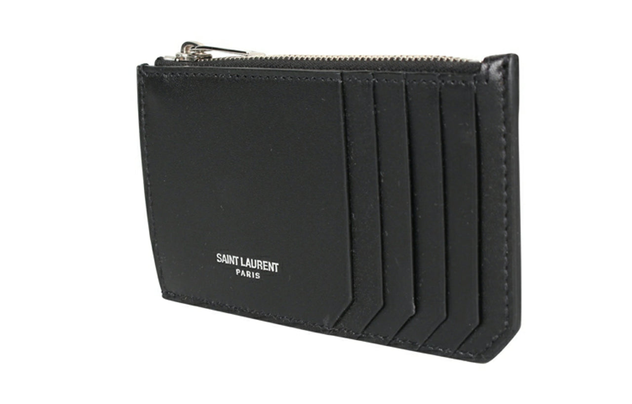 SAINT LAURENT Smooth Leather Card Clip Card Holder Men's Black