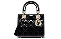 DIOR Lady Dior Patent Leather, Cow Leather Lady Dior Bag Shoulder Bag, Crossbody Bag, Handbag Trumpets Women's Black