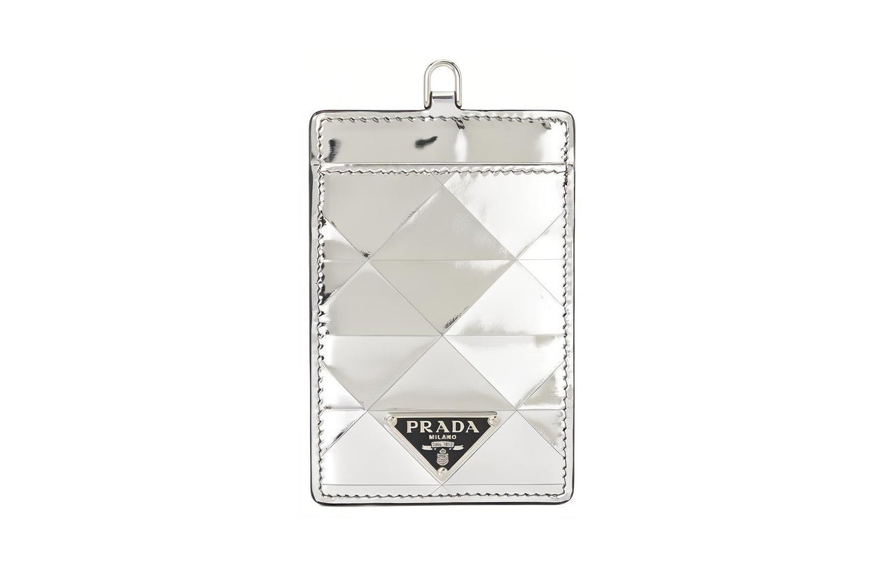 PRADA Calfskin Card Holder Women's Silver