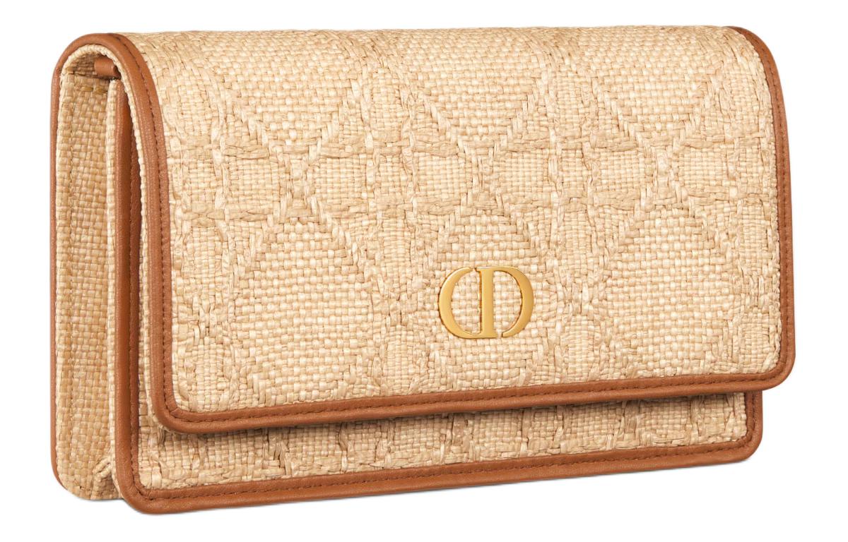 DIOR Caro Natural Raffia Clutch Women's Light Brown