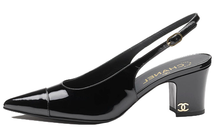 CHANEL Chunky Heel High Heels 6.5cm Women's Black