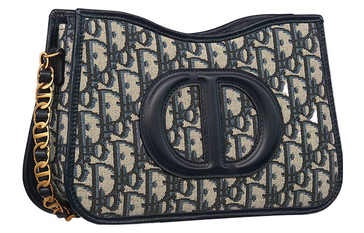 DIOR Oblique Print Handbag Shoulder Bag Women's Blue