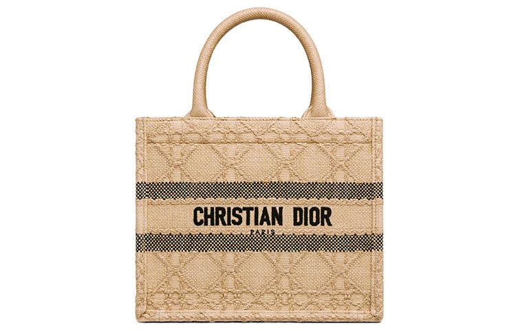 DIOR BookTote Raffia Tote Bag Shopping Bag Handbag Small Size Women's Natural