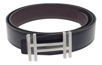 HERMES Solid Color Design Smooth Buckle Leather Belts Men's Width: 3.2CM