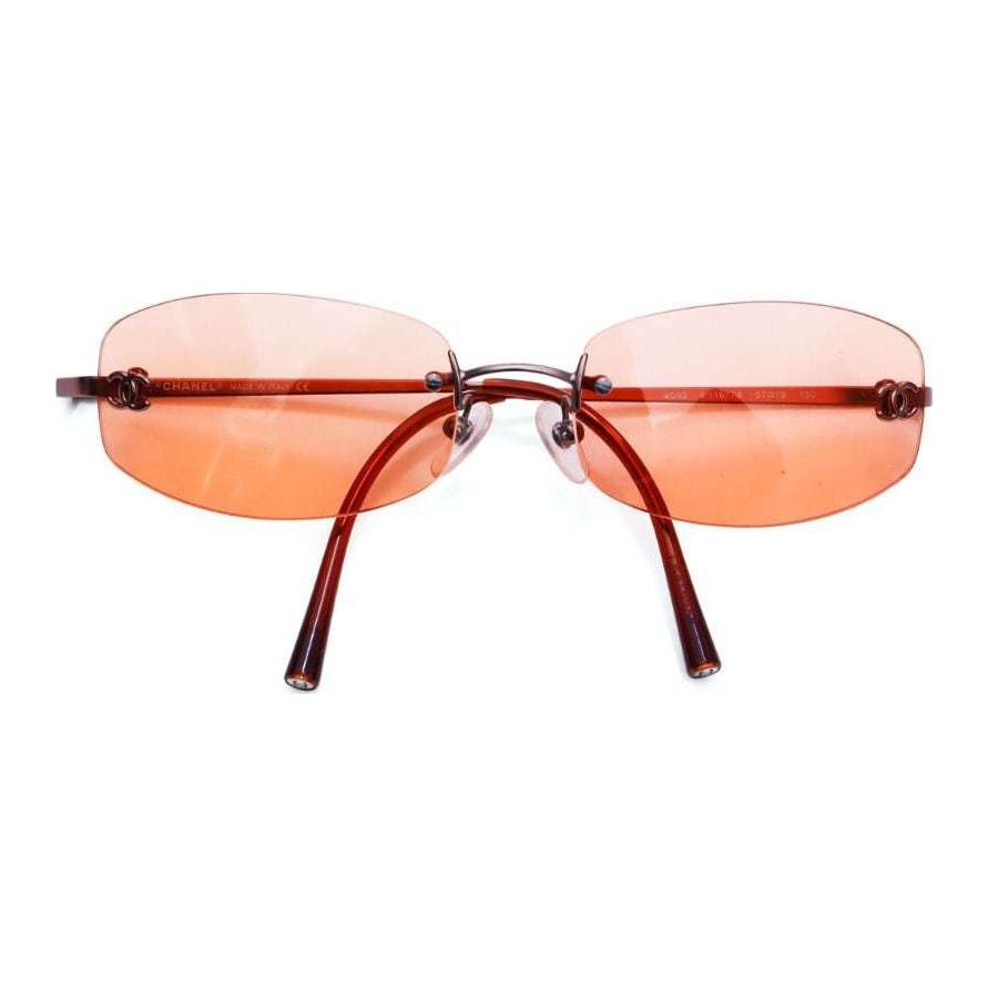 CHANEL 2000s Cc Rimless Rectangle-frame Sunglasses