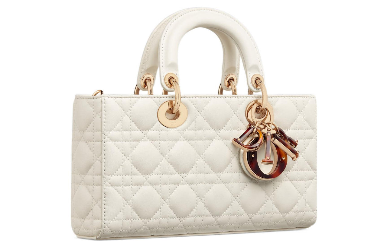 DIOR Lady D-JOY Sheepskin Dior Bag Shoulder Bag Crossbody Bag Handbag Medium Size Women's White