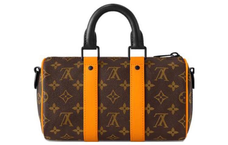 LOUIS VUITTON Keepall Coated Canvas With Leather Shoulder Bag, Crossbody Bag, Handbag Regular Women's Brown/Orange