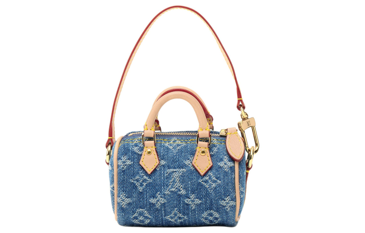 LOUIS VUITTON Speedy Denim Bucket Bag Handbag Shoulder Bag Extra Mini Women's Light Pink & Blue