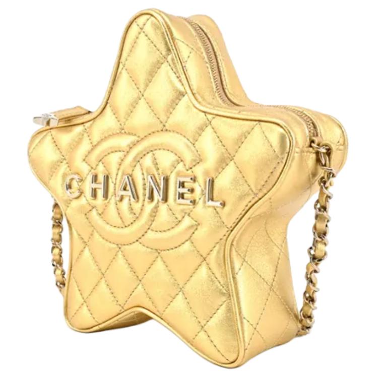 CHANEL Sheepskin One Shoulder Crossbody Clutches Women's Gold