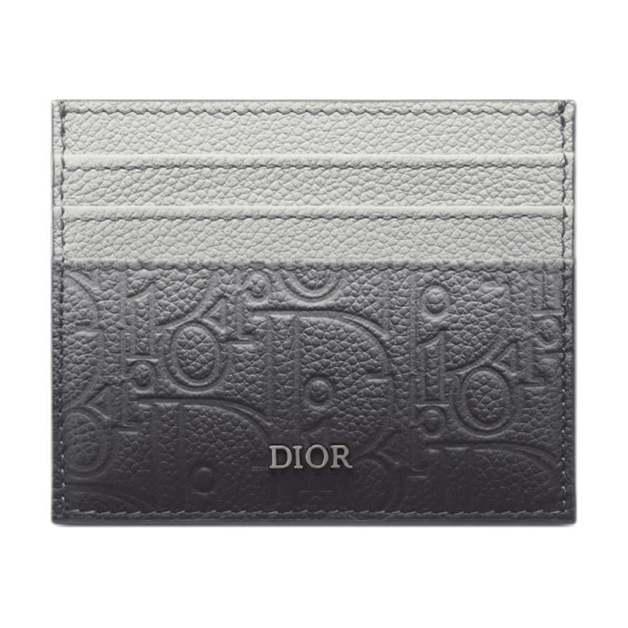 DIOR Cow Leather Card Clip Card Holder Unisex Gray & Black Gradient