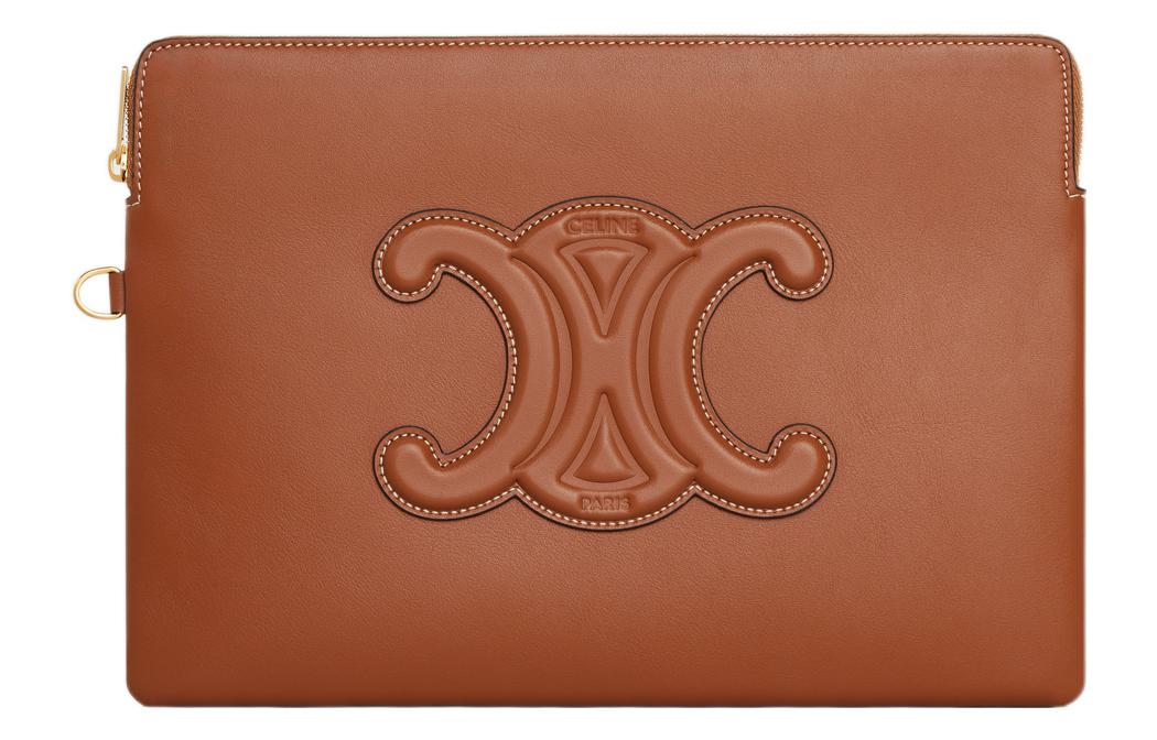 CELINE Cuir Triomphe Smooth Calf Leather Clutch Women's Yellow Brown