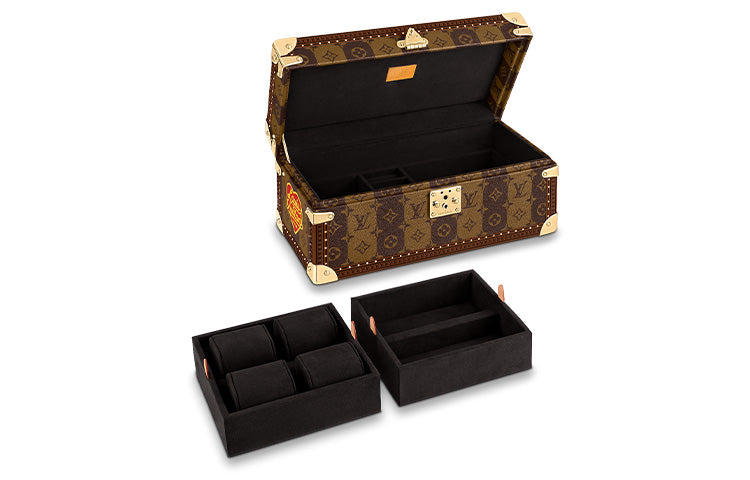LOUIS VUITTON Coated Canvas With Leather Trim Hard Case Unisex Brown/Gold