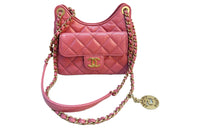 CHANEL HOBO Cow Leather Hobo Bag Shoulder Bag Crossbody Bag Small Size Women's Pink
