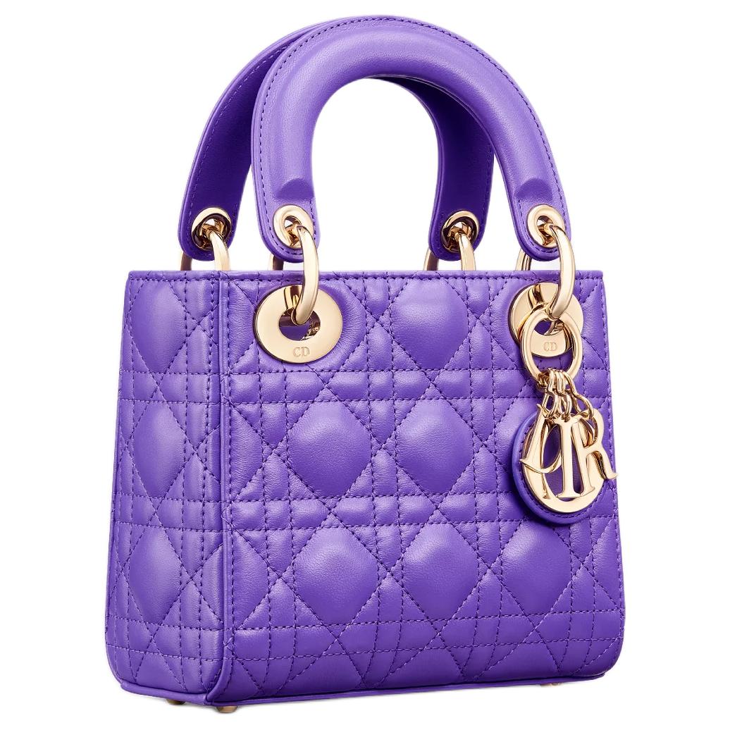 DIOR Lady Dior Wicker Pattern Lambskin Dior Bag Shoulder Bag Crossbody Bag Handbag Mini Women's Dark Purple