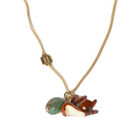 MIU MIU Metal Resin Aventurine Mother Of Pearl Necklaces Unisex Gold