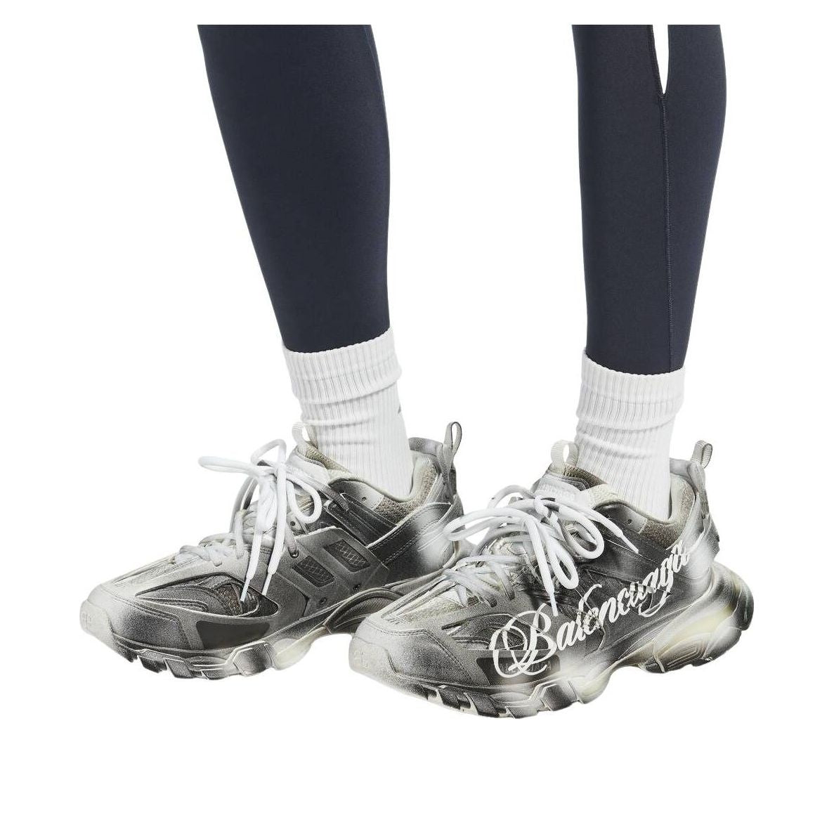 (WMNS) Balenciaga Track Stencil Logo Sneaker 'Black White' 542436WTKIS1090