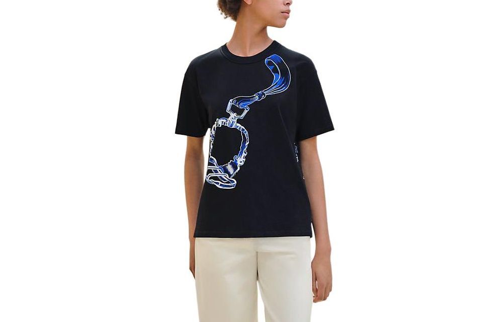 HERMES Drop Shoulder Sleeve T-Shirt Women's Black