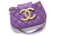 CHANEL Sheepskin Messenger Bag Shoulder Bag Crossbody Bag Small Size Women's Purple