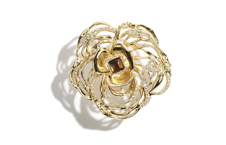 CHANEL Metal Artificial Pearl Crystal Rhinestone Rings Women's Gold