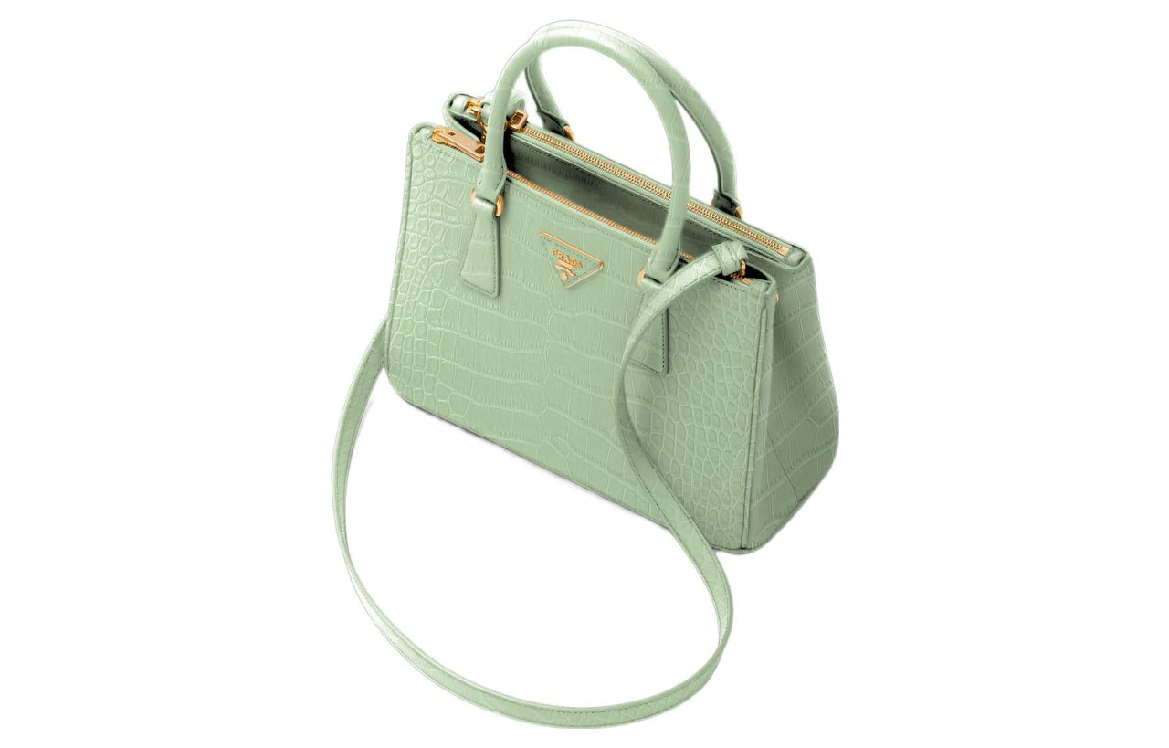 PRADA Galleria Killer Bag Crocodile Leather Shoulder Bag Crossbody Bag Handbag Medium Size Women's Light Green