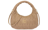 MIU MIU Wander Series Soft Sheep Leather Hobo Bag, Shoulder Bag, Crossbody Bag, Handbag Women's Sand Yellow