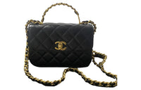 CHANEL Shiny Calfskin Handbag Shoulder Bag Crossbody Bag Small Size Women's Black